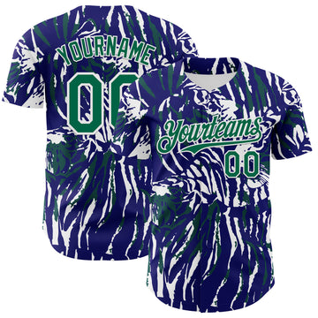 Custom Blue Kelly Green-White Tiger Stripe Print Authentic Baseball Jersey