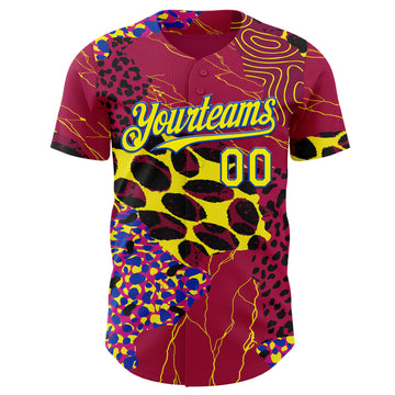 Custom Red Light Yellow-Thunder Blue Leopard Print Authentic Baseball Jersey