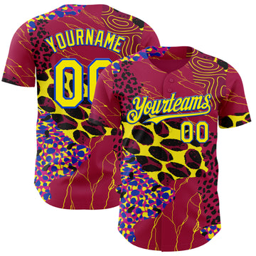 Custom Red Light Yellow-Thunder Blue Leopard Print Authentic Baseball Jersey
