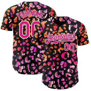 Custom Black Hot Pink-White Leopard Print Authentic Baseball Jersey