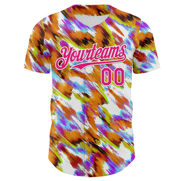 Custom Orange Hot Pink-White Leopard Print Authentic Baseball Jersey