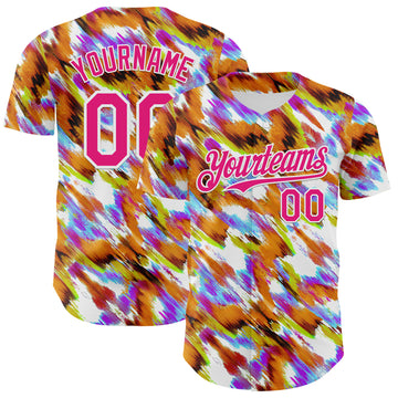 Custom Orange Hot Pink-White Leopard Print Authentic Baseball Jersey