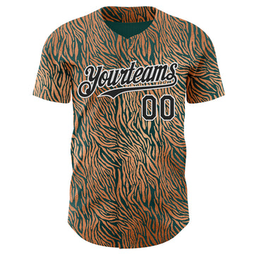 Custom Brown Black Green-White Zebra Stripe Print Authentic Baseball Jersey