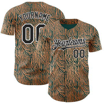 Custom Brown Black Green-White Zebra Stripe Print Authentic Baseball Jersey