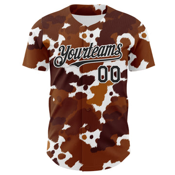 Custom Brown Black-White Leopard Print Authentic Baseball Jersey