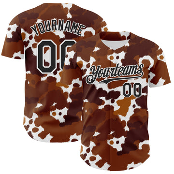 Custom Brown Black-White Leopard Print Authentic Baseball Jersey