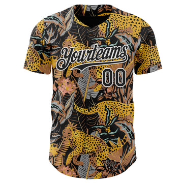 Custom Black-White Leopard Print Tropical Jungle Authentic Baseball Jersey