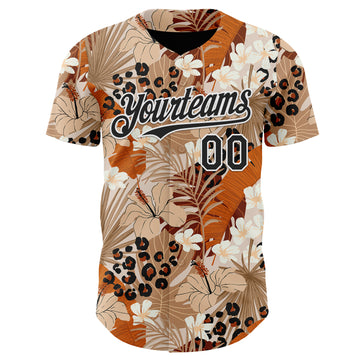 Custom Brown Black-White Leopard Print Tropical Jungle Authentic Baseball Jersey