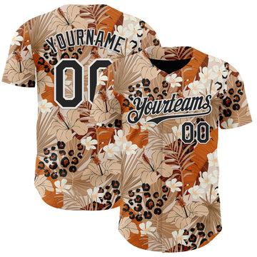 Custom Brown Black-White Leopard Print Tropical Jungle Authentic Baseball Jersey
