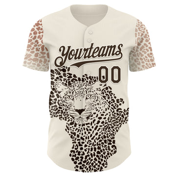 Custom Cream-Brown Leopard Print Authentic Baseball Jersey