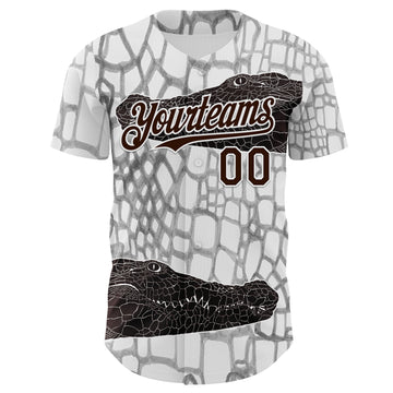 Custom White Brown-Gray Crocodile Skin Authentic Baseball Jersey