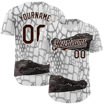 Custom White Brown-Gray Crocodile Skin Authentic Baseball Jersey