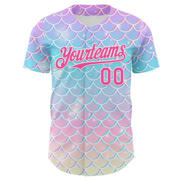 Custom Purple Pink Blue-White Mermaid Skin Authentic Baseball Jersey