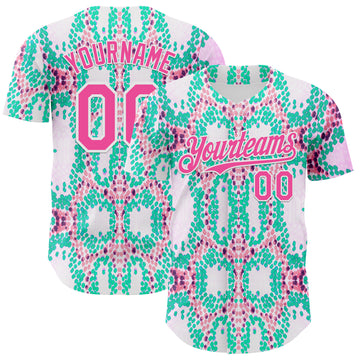 Custom White Pink-Green Snake Skin Authentic Baseball Jersey