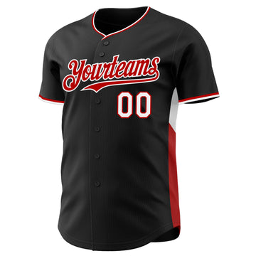 Custom Black Red-White Classic Color Block Side Panel Stripe Authentic Baseball Jersey