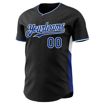 Custom Black Royal-White Classic Color Block Side Panel Stripe Authentic Baseball Jersey
