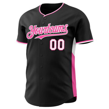 Custom Black Pink-White Classic Color Block Side Panel Stripe Authentic Baseball Jersey