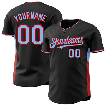 Custom Black Light Blue-Red Classic Color Block Side Panel Stripe Authentic Baseball Jersey