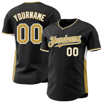 Custom Black Old Gold-White Classic Color Block Side Panel Stripe Authentic Baseball Jersey