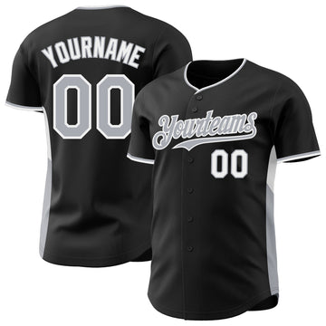 Custom Black Gray-White Classic Color Block Side Panel Stripe Authentic Baseball Jersey