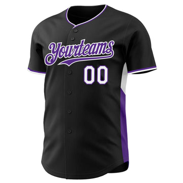 Custom Black Purple-White Classic Color Block Side Panel Stripe Authentic Baseball Jersey
