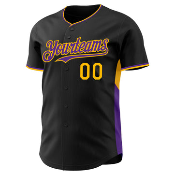 Custom Black Purple-Gold Classic Color Block Side Panel Stripe Authentic Baseball Jersey