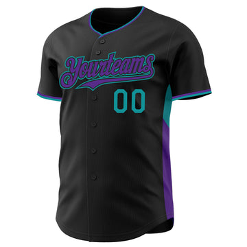 Custom Black Purple-Teal Classic Color Block Side Panel Stripe Authentic Baseball Jersey