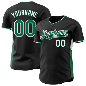 Custom Black Kelly Green-White Classic Color Block Side Panel Stripe Authentic Baseball Jersey