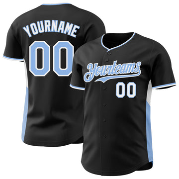 Custom Black Light Blue-White Classic Color Block Side Panel Stripe Authentic Baseball Jersey