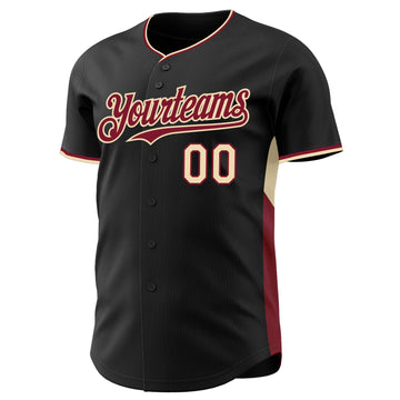 Custom Black Crimson-Cream Classic Color Block Side Panel Stripe Authentic Baseball Jersey