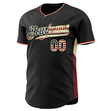 Custom Black Vintage USA Flag Cream-Crimson Classic Color Block Side Panel Stripe Authentic Baseball Jersey