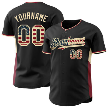Custom Black Vintage USA Flag Cream-Crimson Classic Color Block Side Panel Stripe Authentic Baseball Jersey
