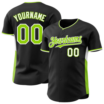 Custom Black Neon Green-White Classic Color Block Side Panel Stripe Authentic Baseball Jersey