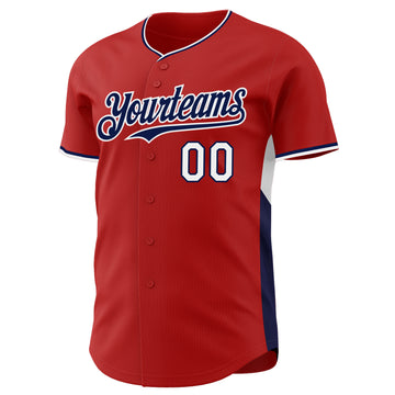 Custom Red Navy-White Classic Color Block Side Panel Stripe Authentic Baseball Jersey