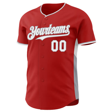 Custom Red White-Gray Classic Color Block Side Panel Stripe Authentic Baseball Jersey