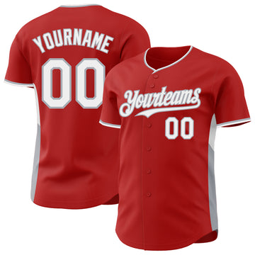 Custom Red White-Gray Classic Color Block Side Panel Stripe Authentic Baseball Jersey