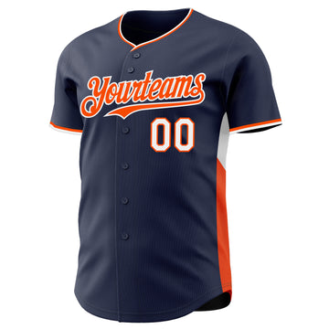 Custom Navy Orange-White Classic Color Block Side Panel Stripe Authentic Baseball Jersey