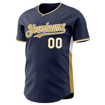 Custom Navy Old Gold-White Classic Color Block Side Panel Stripe Authentic Baseball Jersey