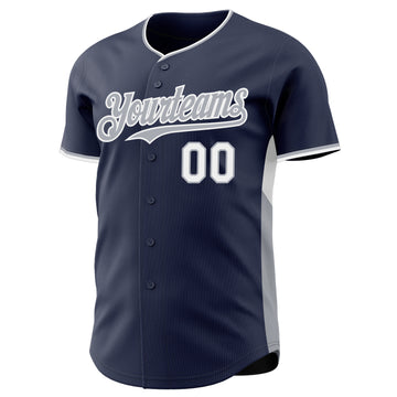 Custom Navy Gray-White Classic Color Block Side Panel Stripe Authentic Baseball Jersey
