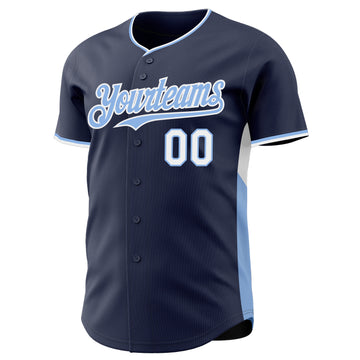 Custom Navy Light Blue-White Classic Color Block Side Panel Stripe Authentic Baseball Jersey