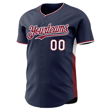Custom Navy Crimson-White Classic Color Block Side Panel Stripe Authentic Baseball Jersey