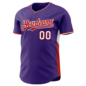 Custom Purple Red-White Classic Color Block Side Panel Stripe Authentic Baseball Jersey