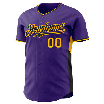 Custom Purple Black-Gold Classic Color Block Side Panel Stripe Authentic Baseball Jersey