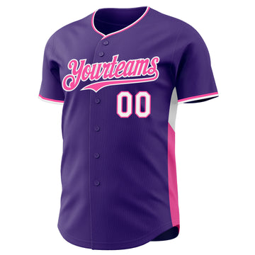 Custom Purple Pink-White Classic Color Block Side Panel Stripe Authentic Baseball Jersey