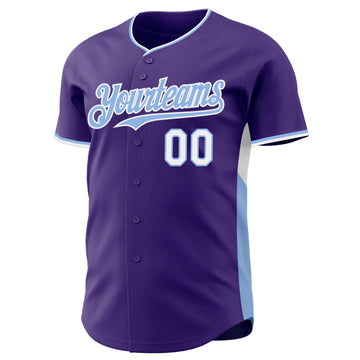 Custom Purple Light Blue-White Classic Color Block Side Panel Stripe Authentic Baseball Jersey