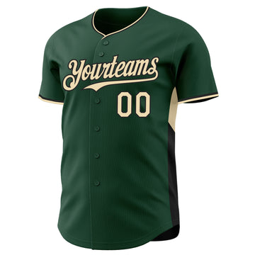 Custom Green Cream-Black Classic Color Block Side Panel Stripe Authentic Baseball Jersey