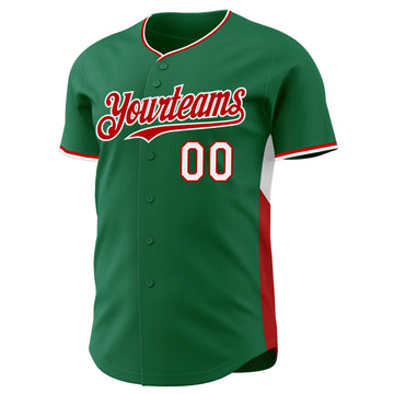 Custom Kelly Green Red-White Classic Color Block Side Panel Stripe Authentic Baseball Jersey