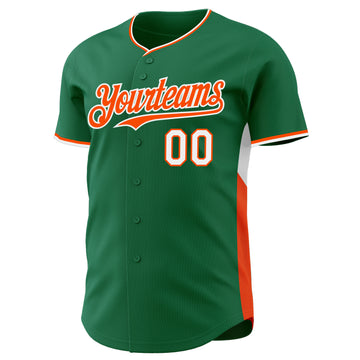 Custom Kelly Green Orange-White Classic Color Block Side Panel Stripe Authentic Baseball Jersey