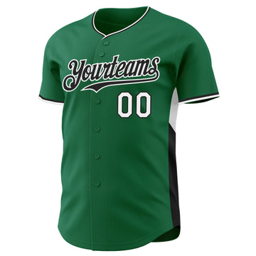 Custom Kelly Green Black-White Classic Color Block Side Panel Stripe Authentic Baseball Jersey