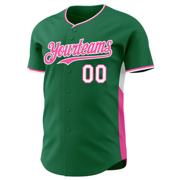 Custom Kelly Green Pink-White Classic Color Block Side Panel Stripe Authentic Baseball Jersey